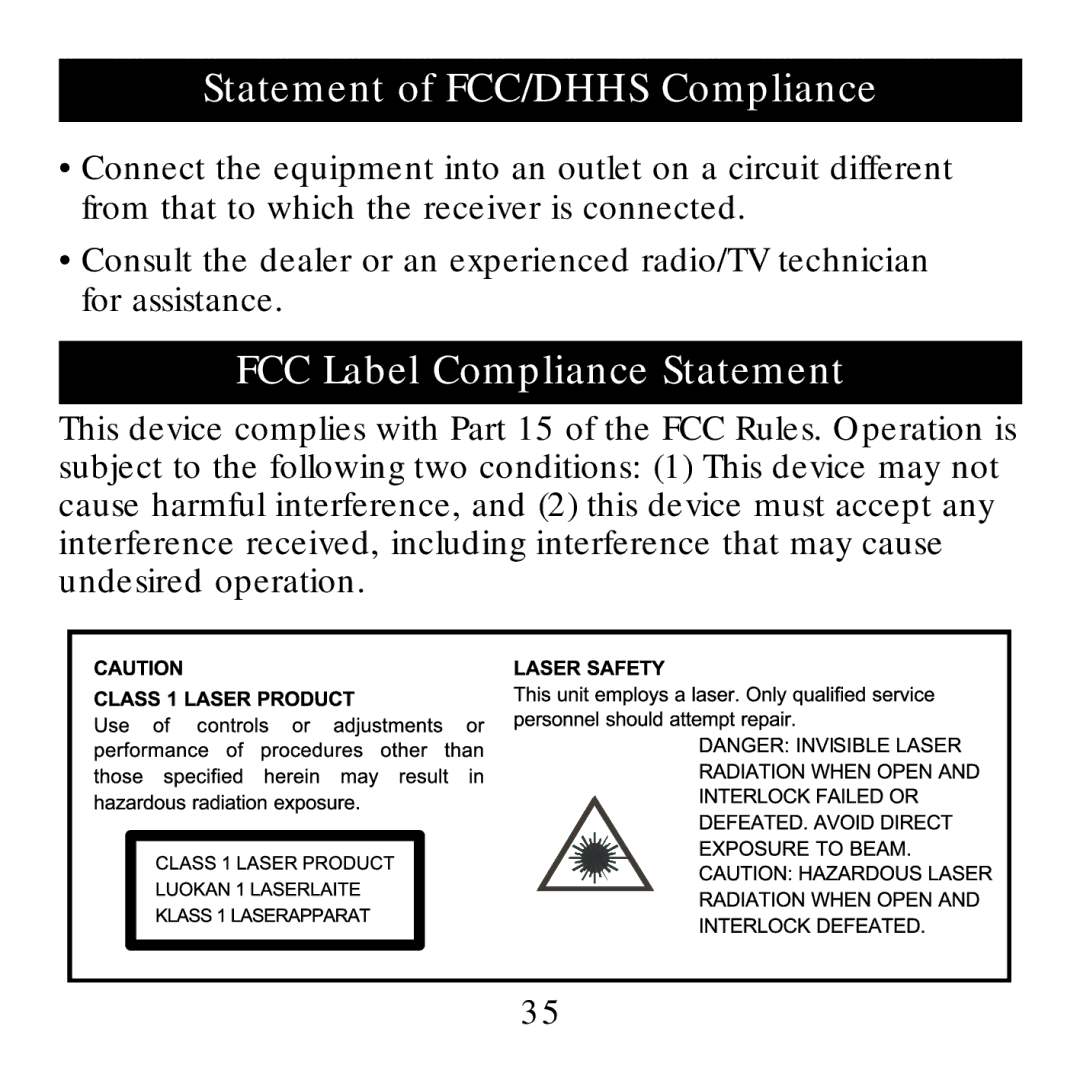 Sharper Image SI738 manual FCC Label Compliance Statement 