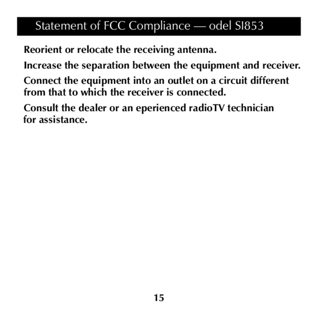 Sharper Image manual Statement of FCC Compliance Model SI853 