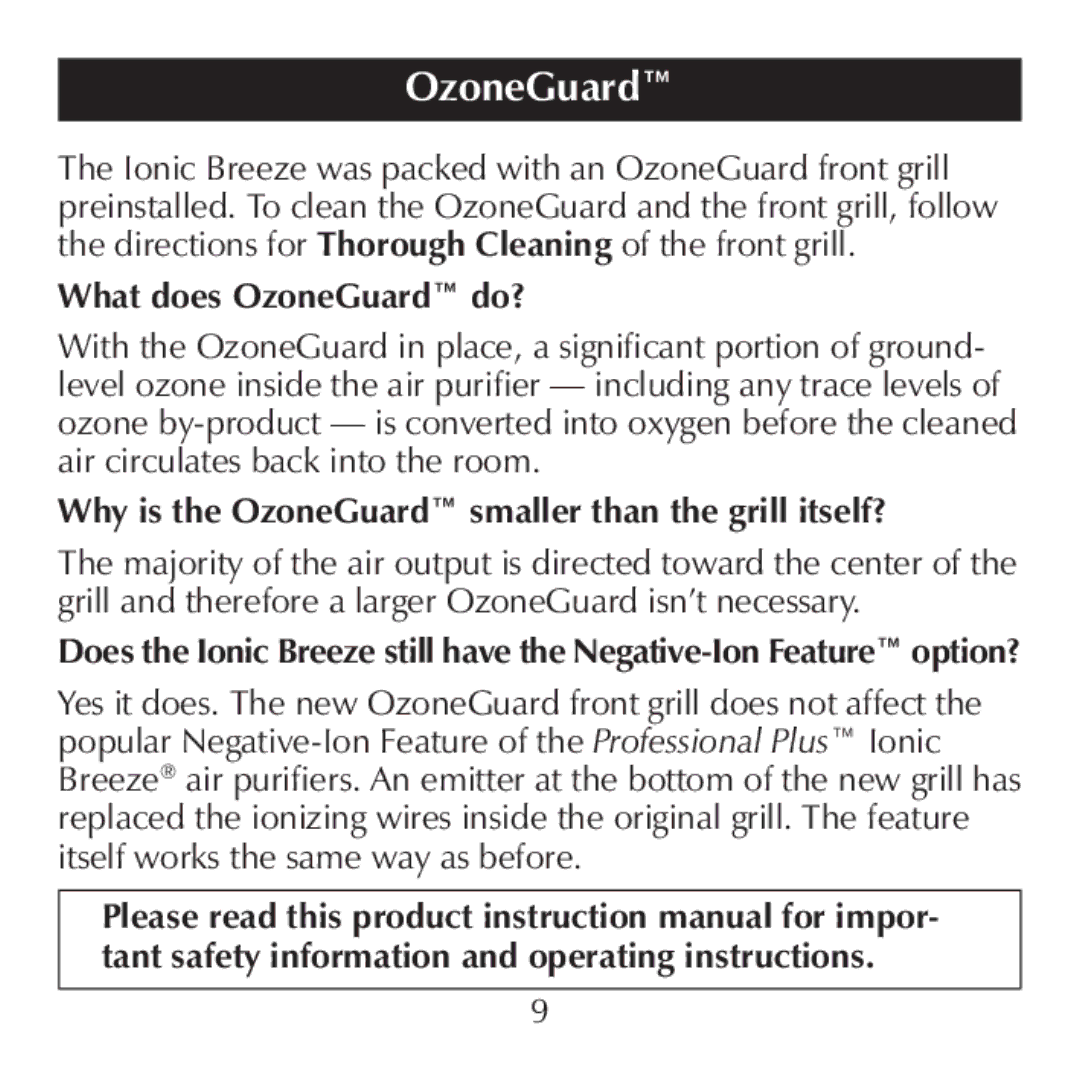 Sharper Image SI853 manual What does OzoneGuard do? 