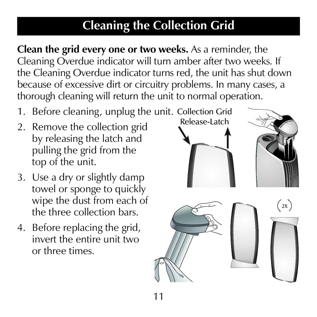 Sharper Image SI853 manual Cleaning the Collection Grid, Before cleaning, unplug the unit 