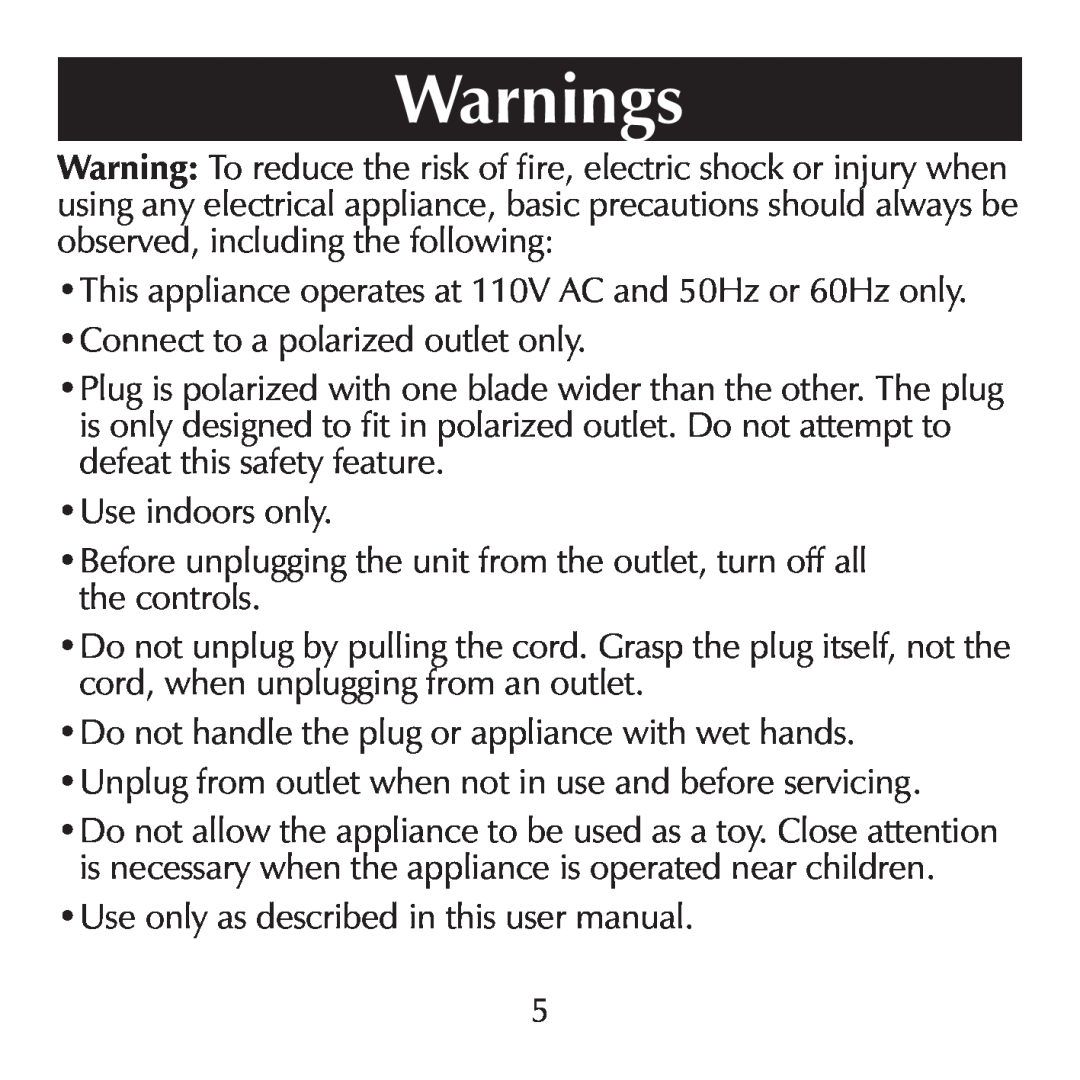 Sharper Image SI853 manual Warnings 