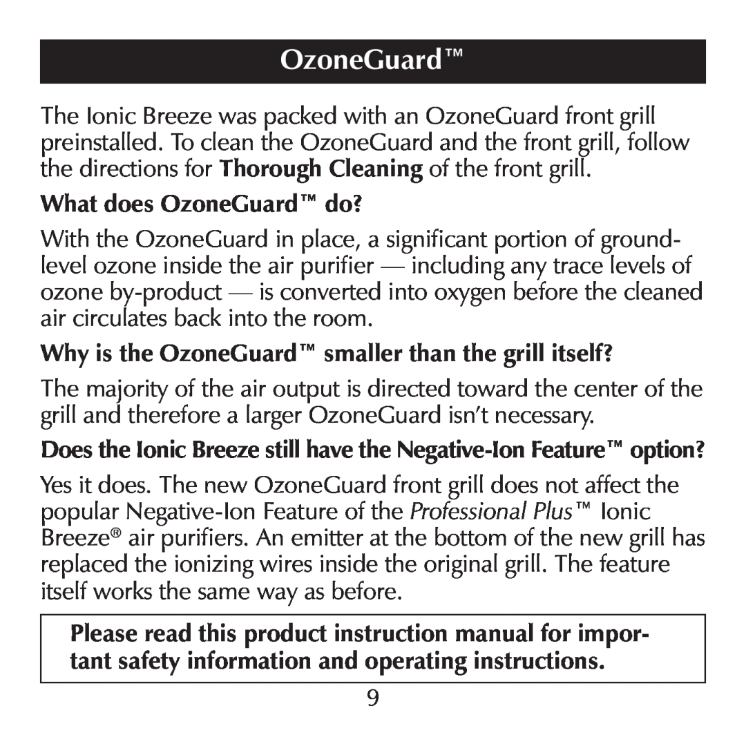 Sharper Image SI853 manual What does OzoneGuard do? 