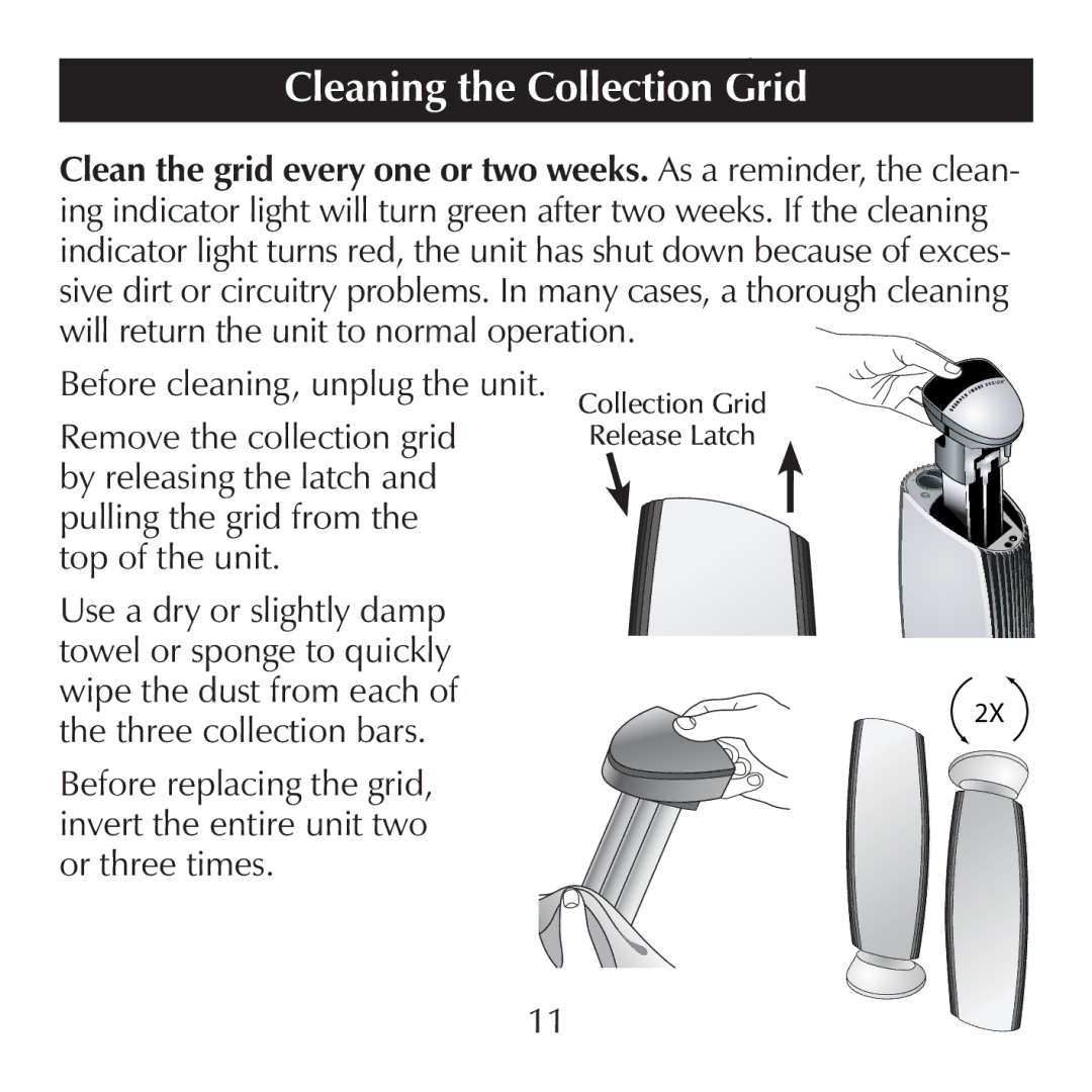 Sharper Image SI857 manual Cleaning the Collection Grid 