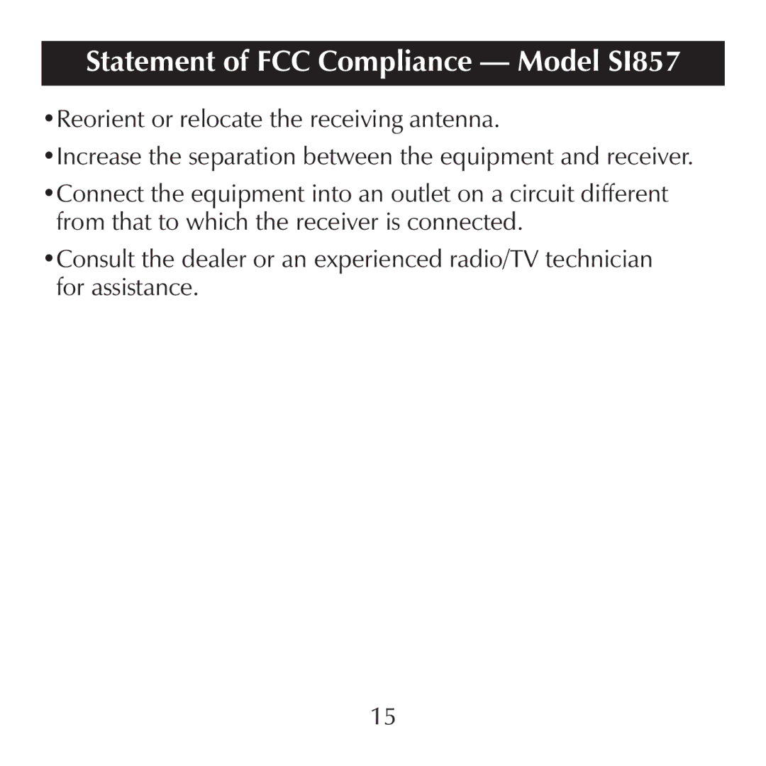 Sharper Image manual Statement of FCC Compliance Model SI857 