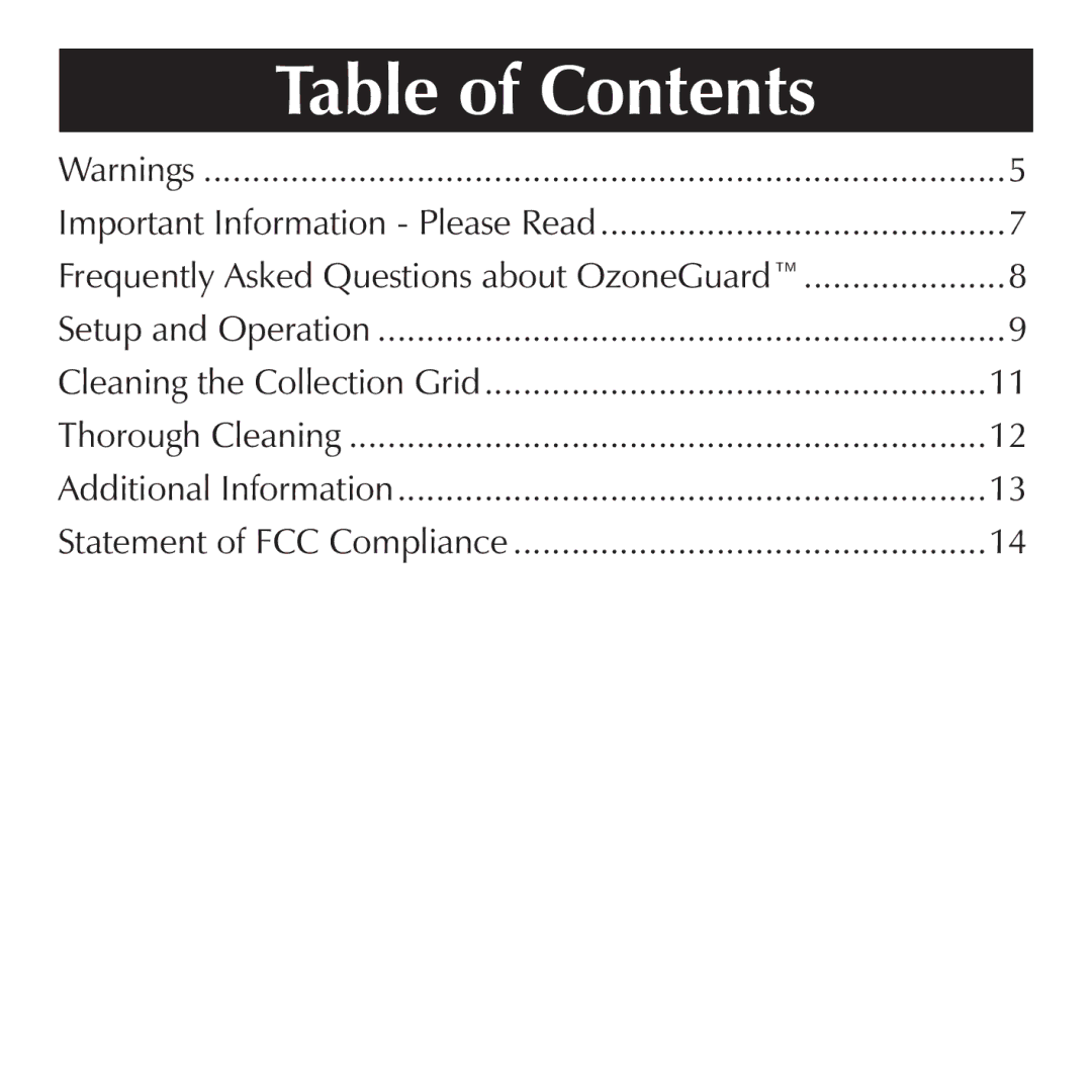 Sharper Image SI857 manual Table of Contents 