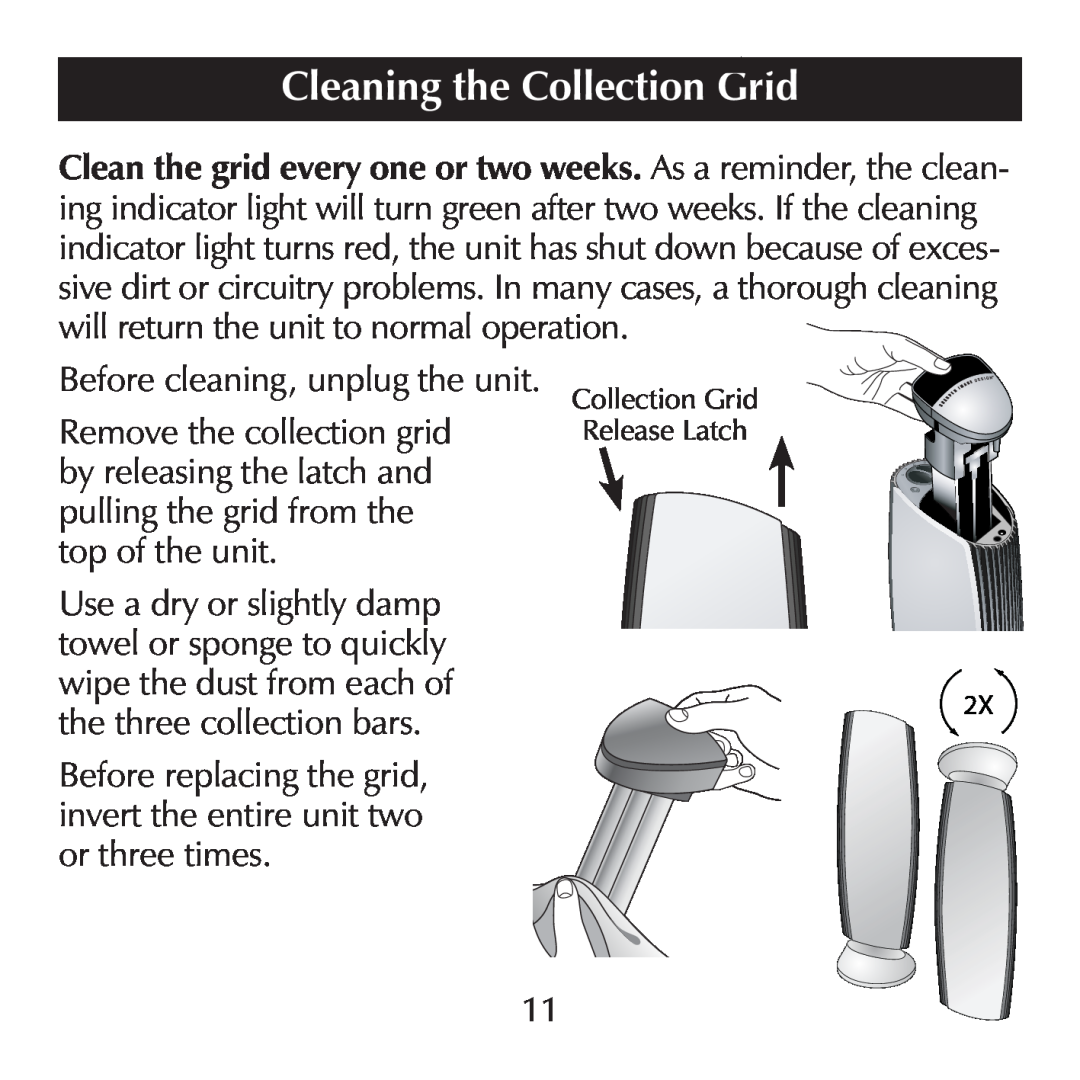 Sharper Image SI857 manual Cleaning the Collection Grid, Before cleaning, unplug the unit 