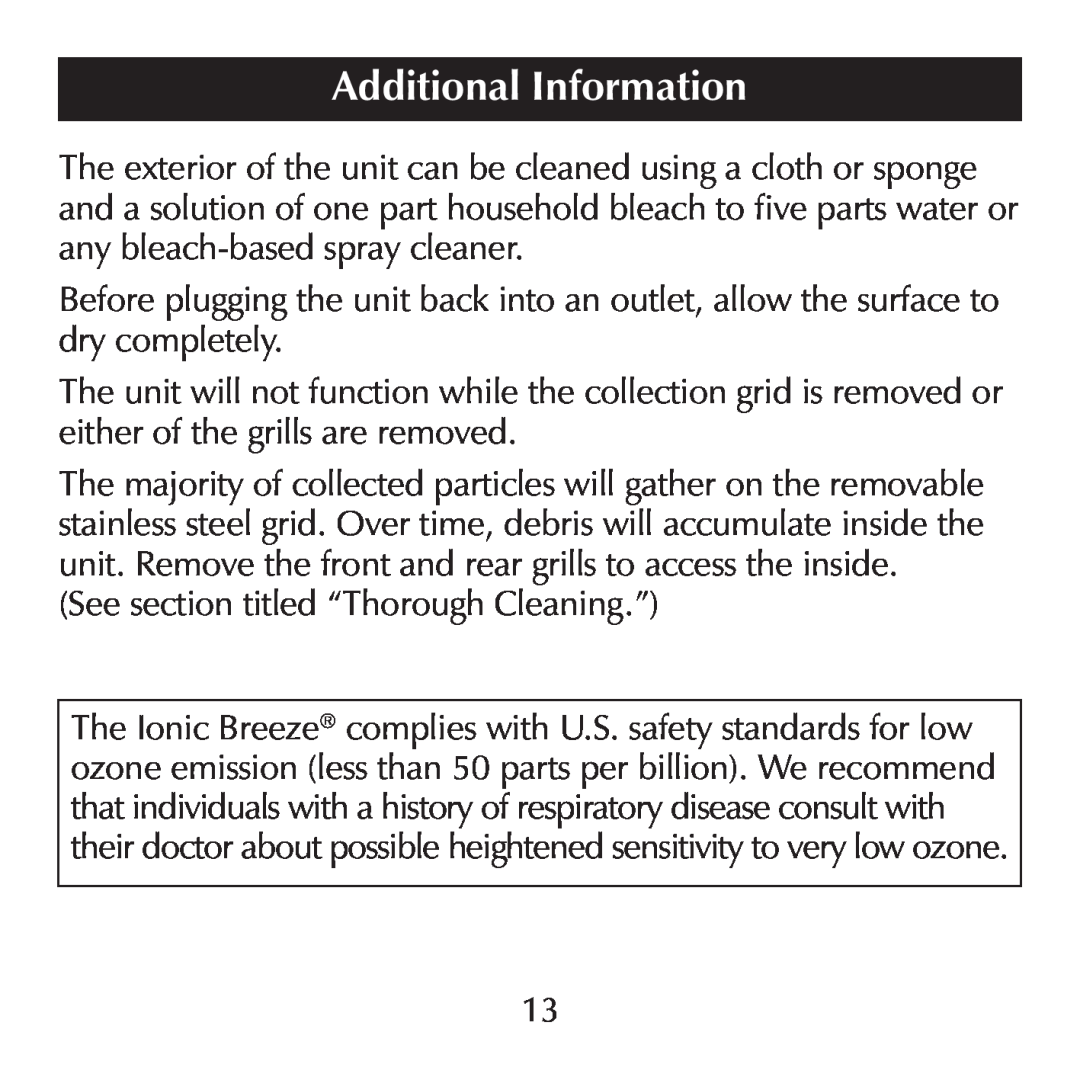 Sharper Image SI857 manual Additional Information 