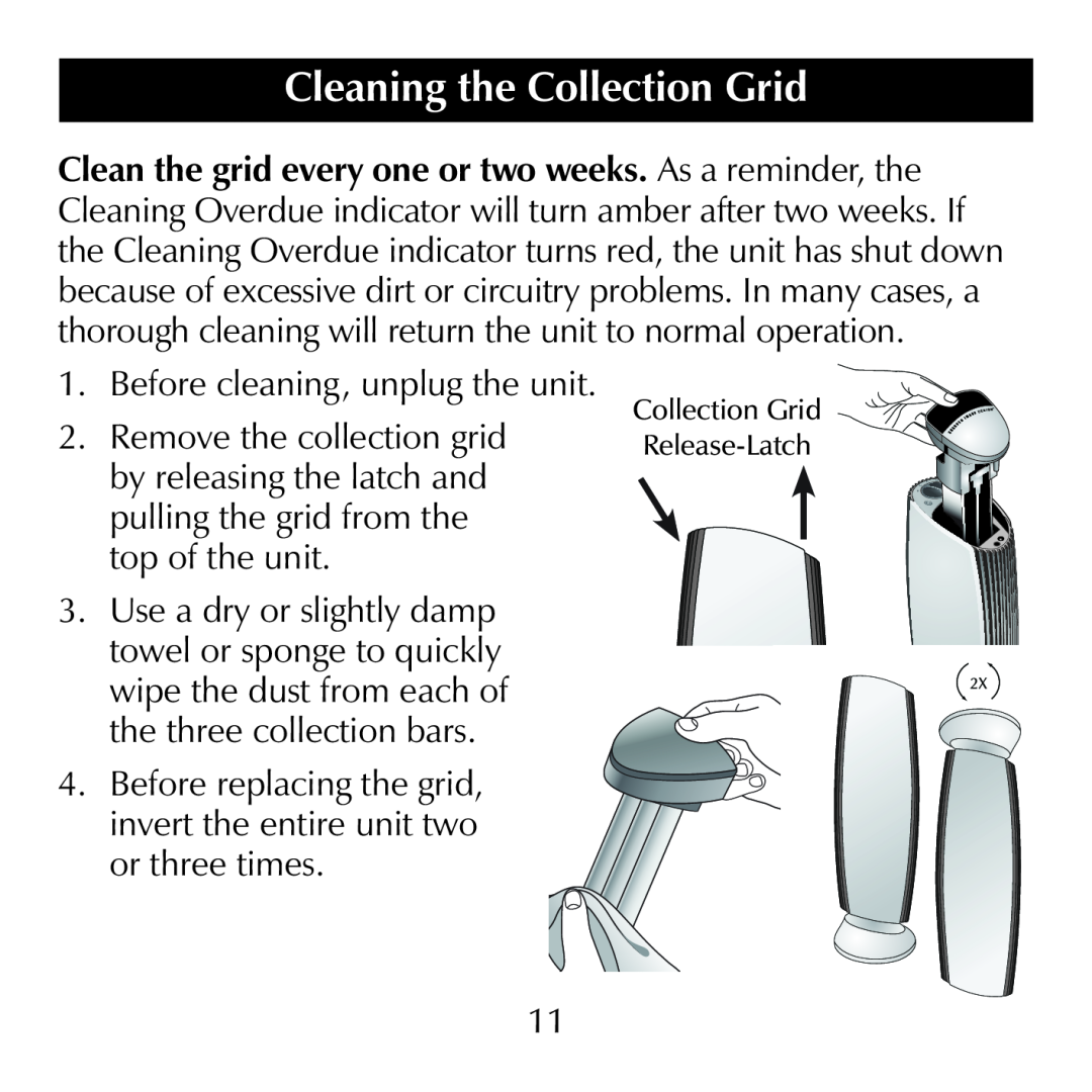 Sharper Image SI867 manual Cleaning the Collection Grid, Before cleaning, unplug the unit 