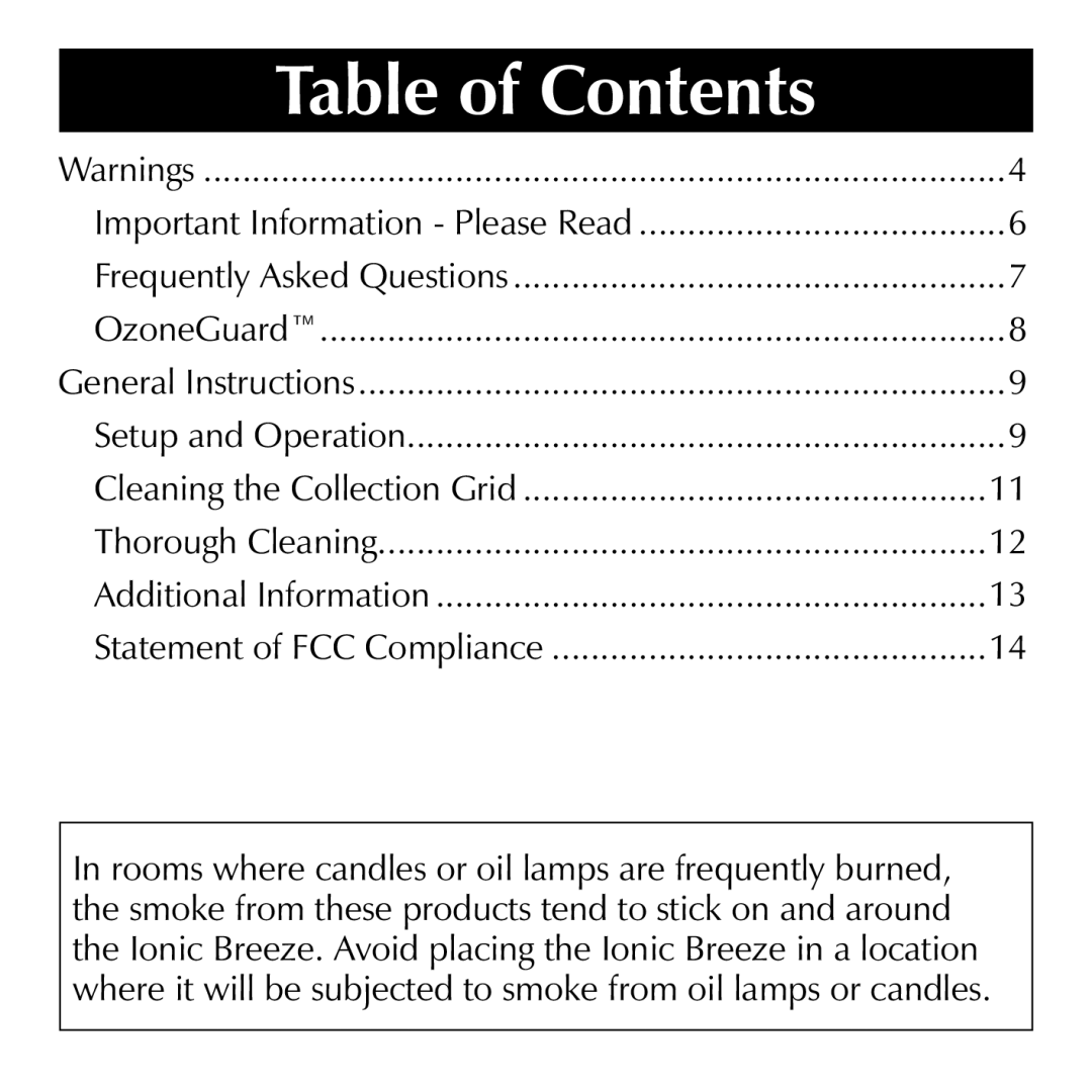 Sharper Image SI867 manual Table of Contents 