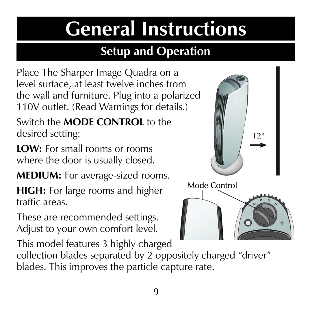 Sharper Image SI867 manual General Instructions, Setup and Operation 
