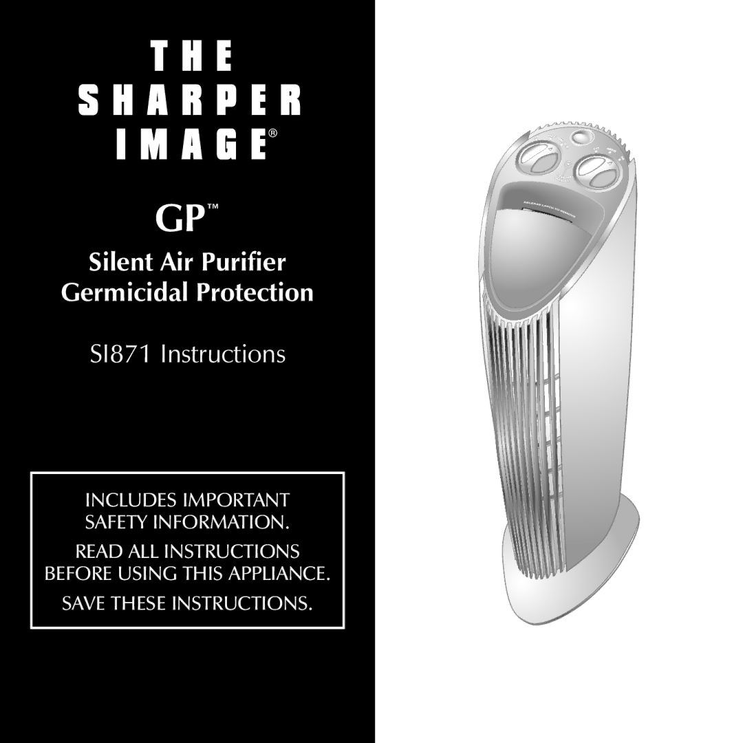 Sharper Image SI871 manual Silent Air Purifier Germicidal Protection 