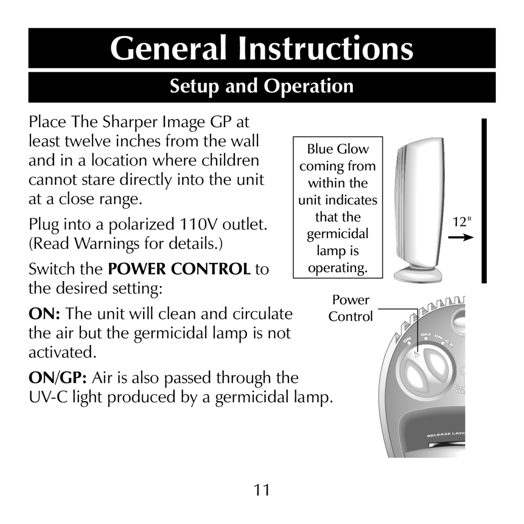 Sharper Image SI871 manual General Instructions, Setup and Operation 