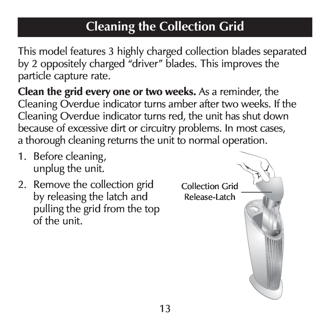 Sharper Image SI871 manual Cleaning the Collection Grid 
