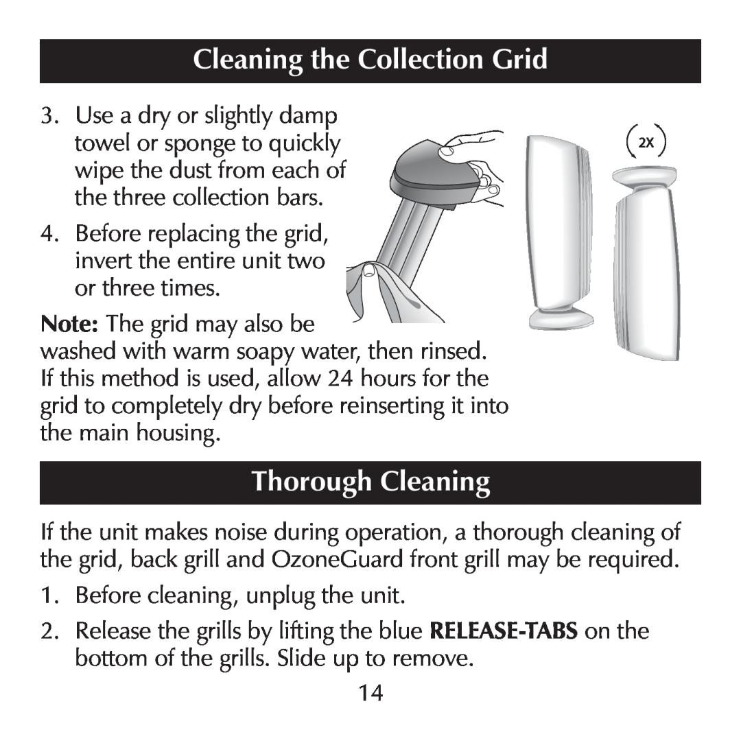 Sharper Image SI871 manual Thorough Cleaning, Cleaning the Collection Grid 