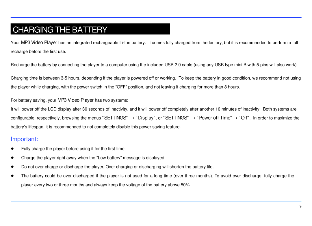 Sharper Image SMP516-2 manual Charging the Battery 