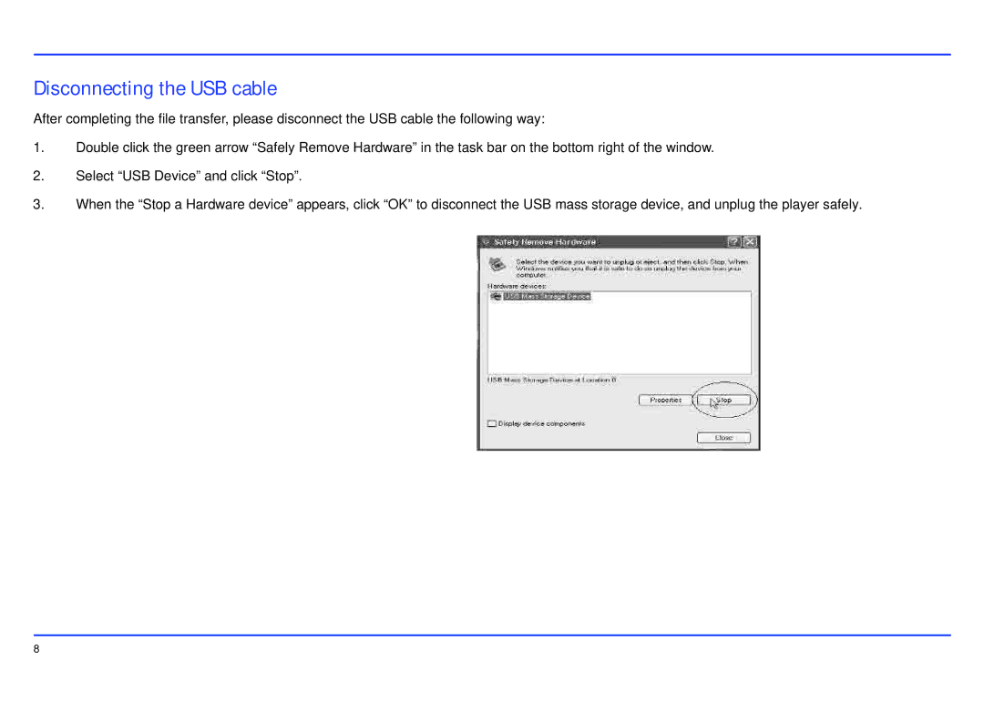 Sharper Image SMP516-2 manual Disconnecting the USB cable 