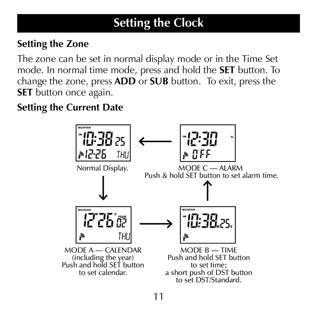 Sharper Image SN004 manual Setting the Zone, Setting the Current Date 