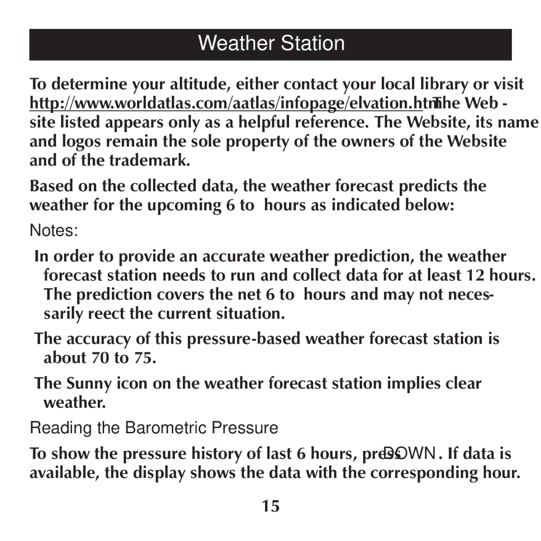 Sharper Image SN004 manual Reading the Barometric Pressure 