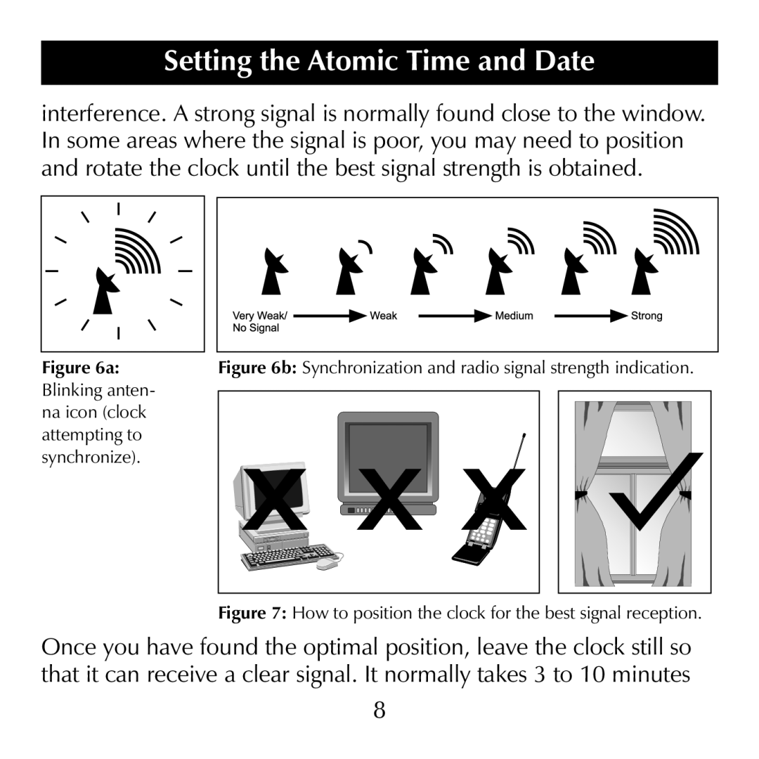 Sharper Image SN004 manual Setting the Atomic Time and Date, na icon clock attempting to synchronize 