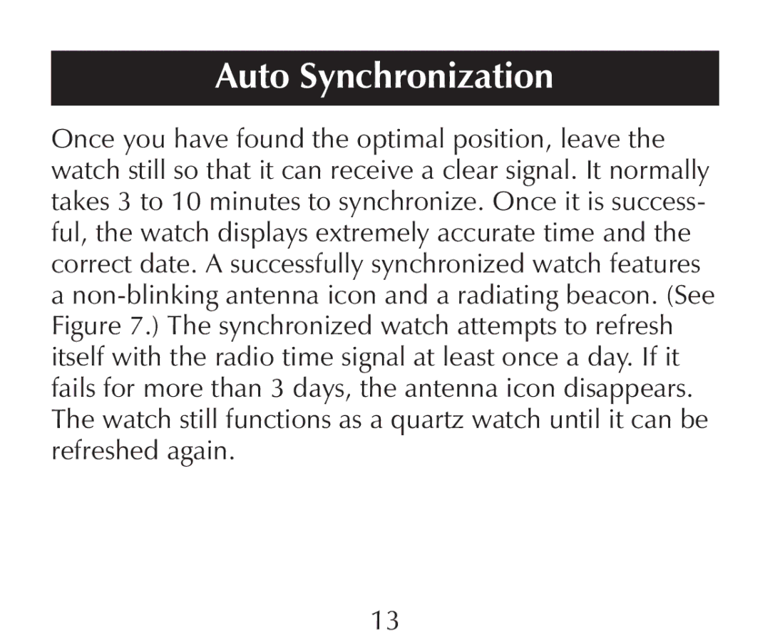 Sharper Image SN005 manual Auto Synchronization 