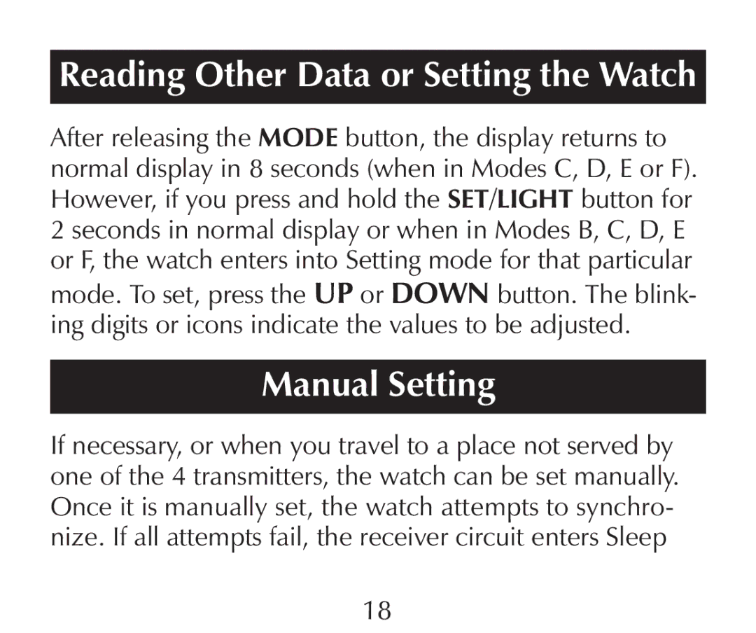 Sharper Image SN005 manual Manual Setting 