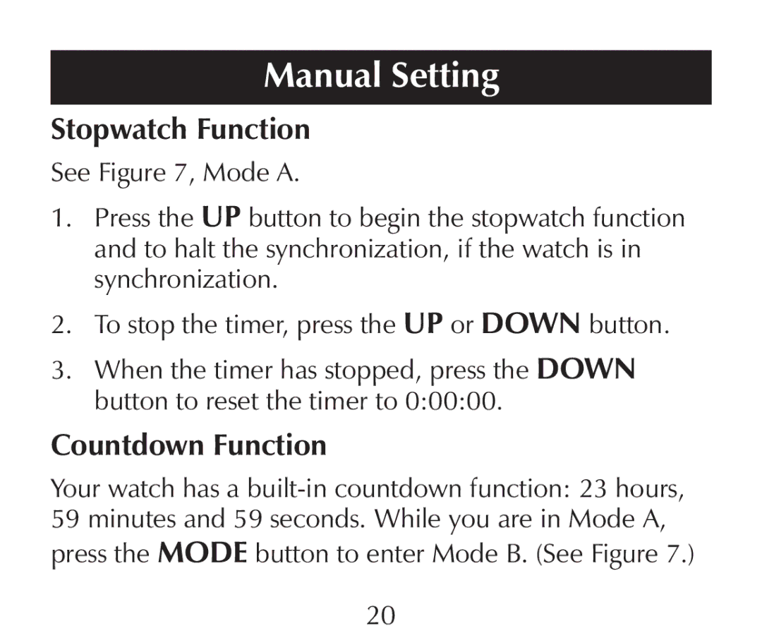 Sharper Image SN005 manual Stopwatch Function, Countdown Function 