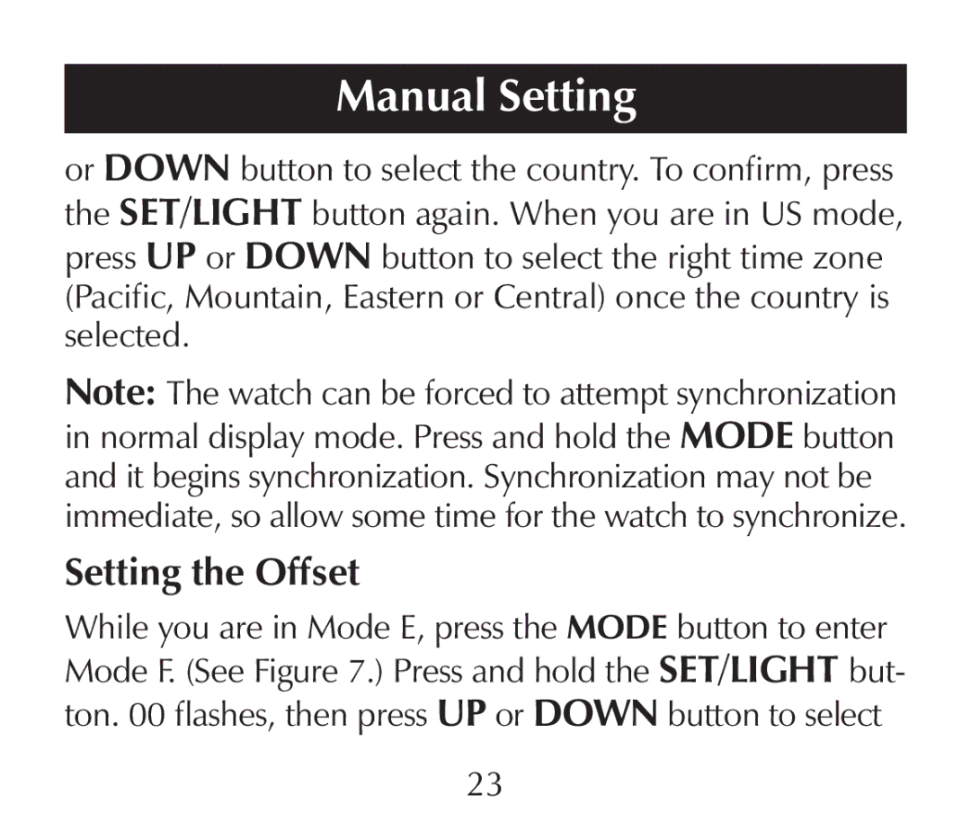 Sharper Image SN005 manual Setting the Offset 