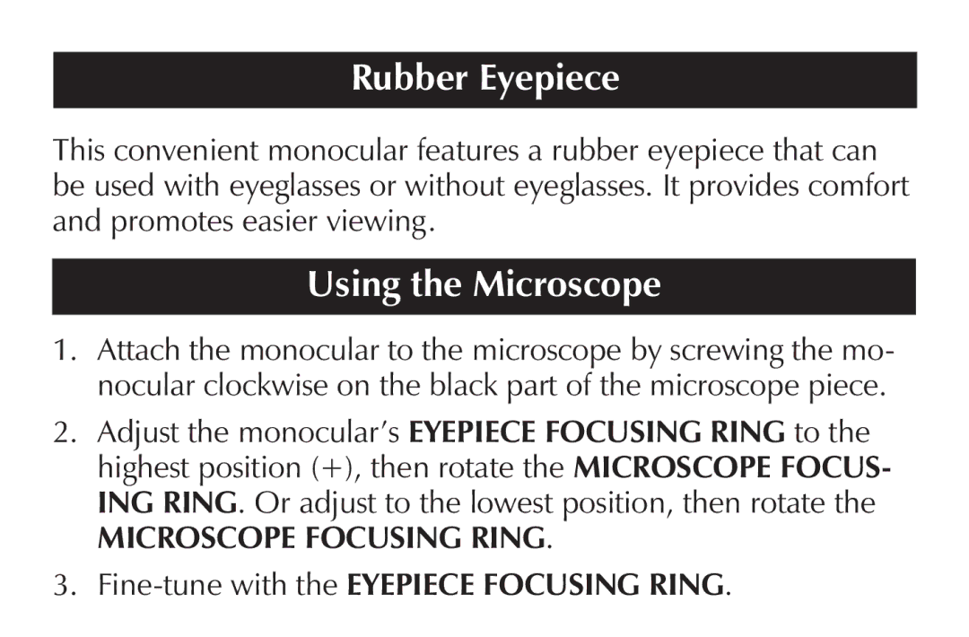 Sharper Image SR294 manual Rubber Eyepiece, Using the Microscope 