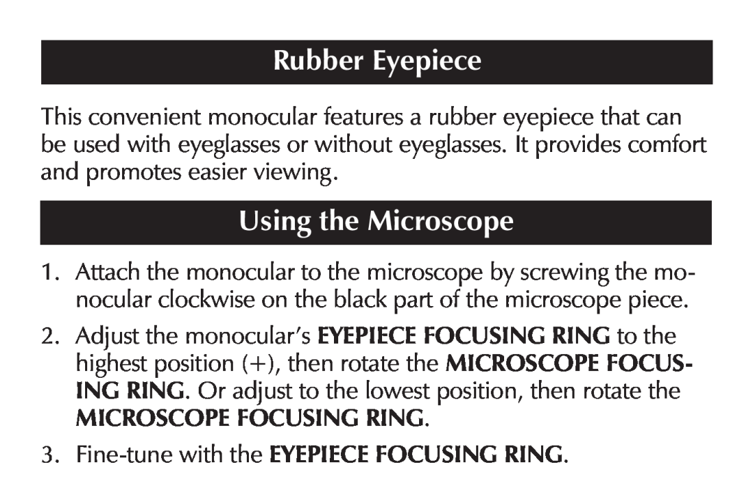Sharper Image SR294 manual Rubber Eyepiece, Using the Microscope 