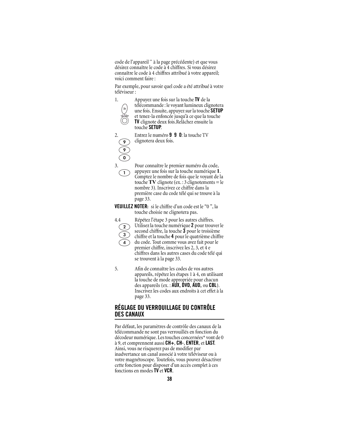 Shaw M1055FR manual Réglage DU Verrouillage DU Contrôle DES Canaux 