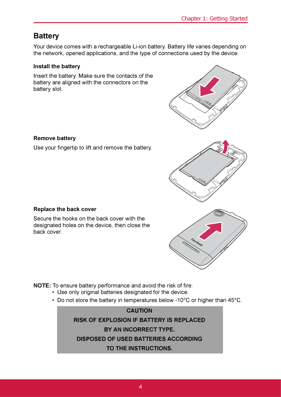 ShelterLogic VS14032 manual Battery, Install the battery, Remove battery, Replace the back cover 