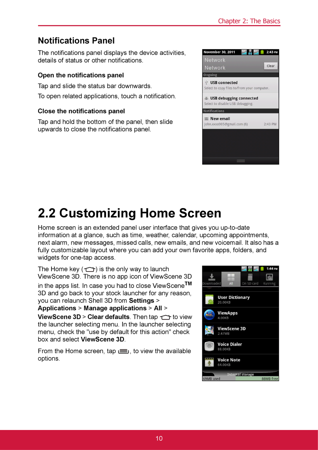 ShelterLogic VS14032 manual Customizing Home Screen, Notifications Panel, Open the notifications panel 