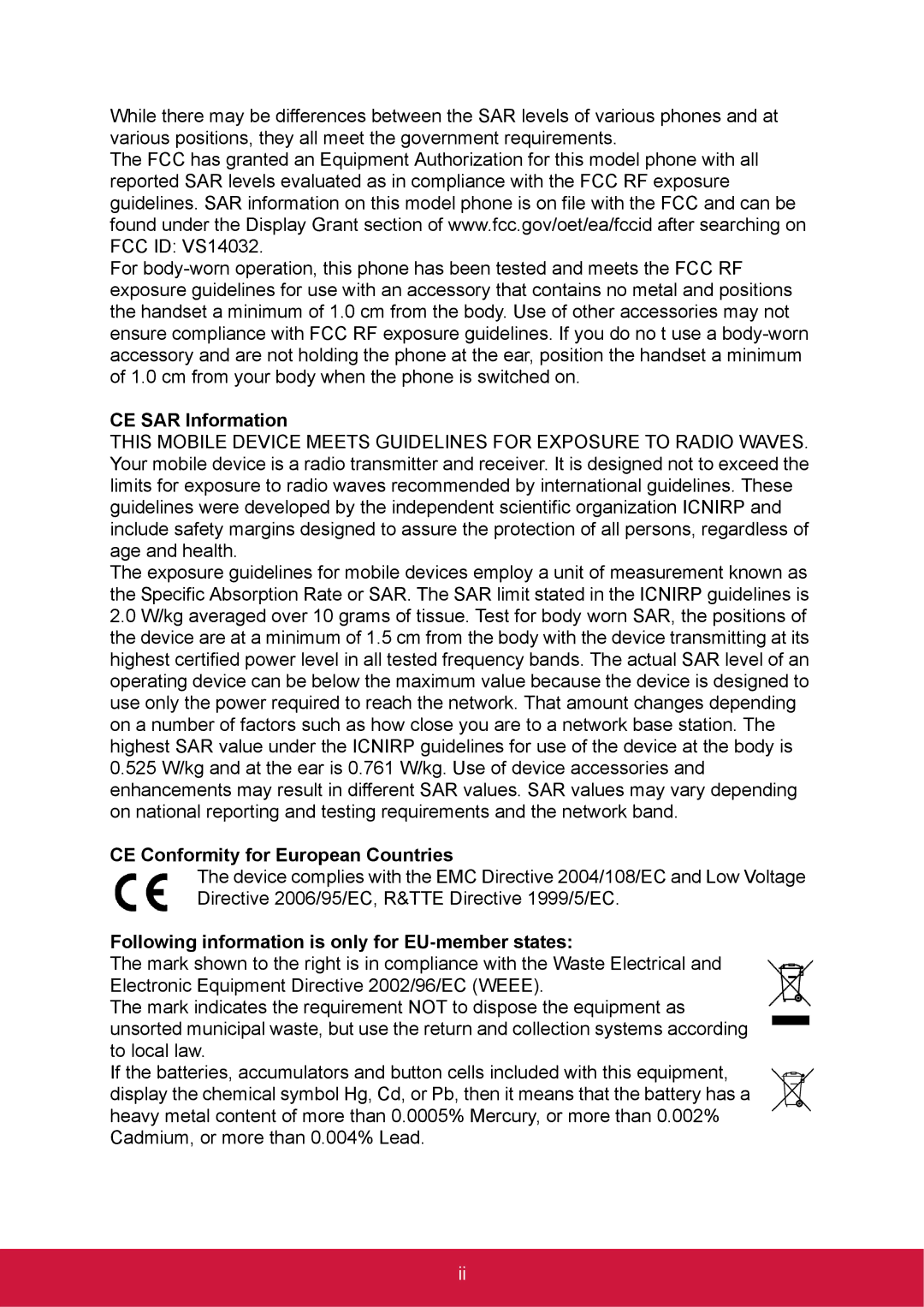 ShelterLogic VS14032 manual CE SAR Information, CE Conformity for European Countries 