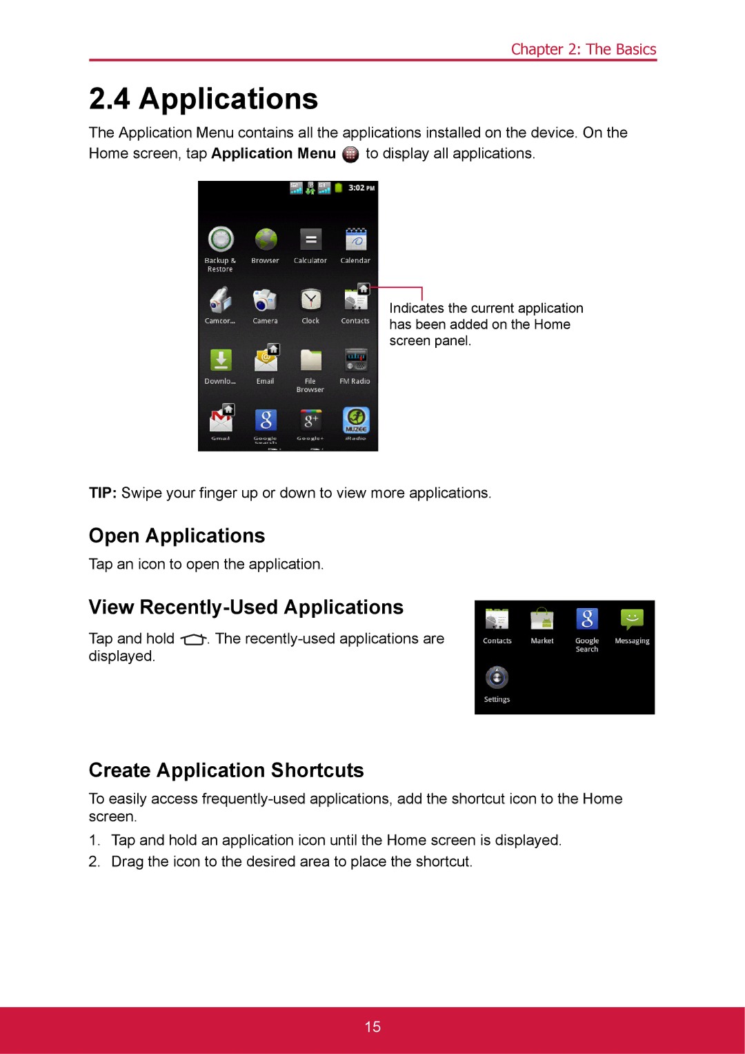 ShelterLogic VS14032 manual Open Applications, View Recently-Used Applications, Create Application Shortcuts 