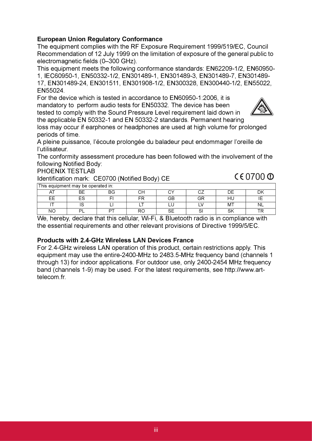 ShelterLogic VS14032 manual European Union Regulatory Conformance, Products with 2.4-GHz Wireless LAN Devices France 