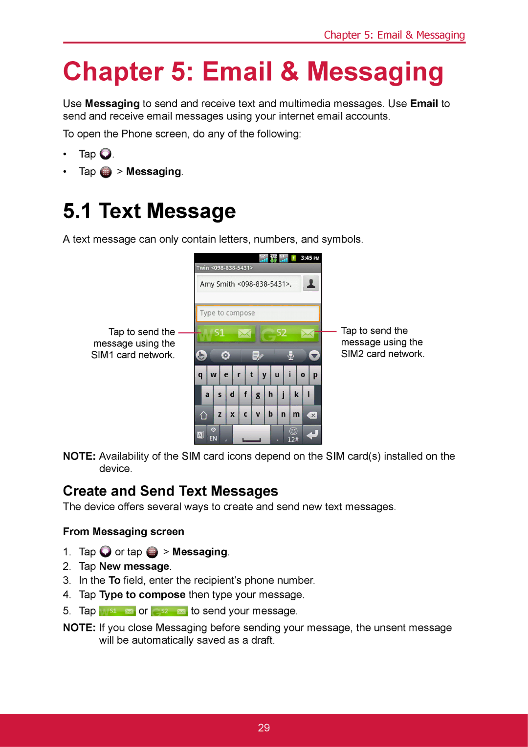 ShelterLogic VS14032 manual Email & Messaging, Create and Send Text Messages 