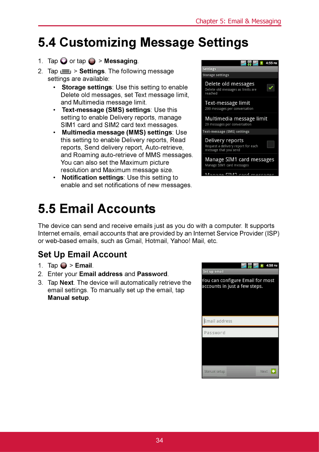 ShelterLogic VS14032 manual Customizing Message Settings, Email Accounts, Set Up Email Account 