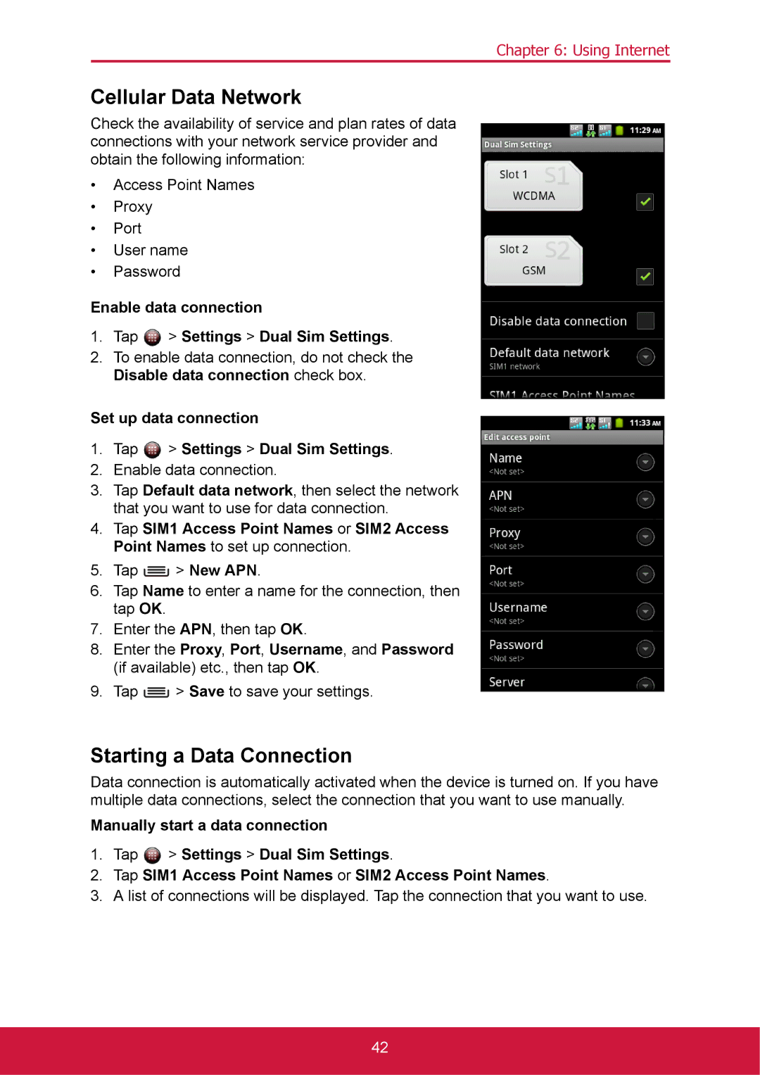 ShelterLogic VS14032 manual Cellular Data Network, Starting a Data Connection 