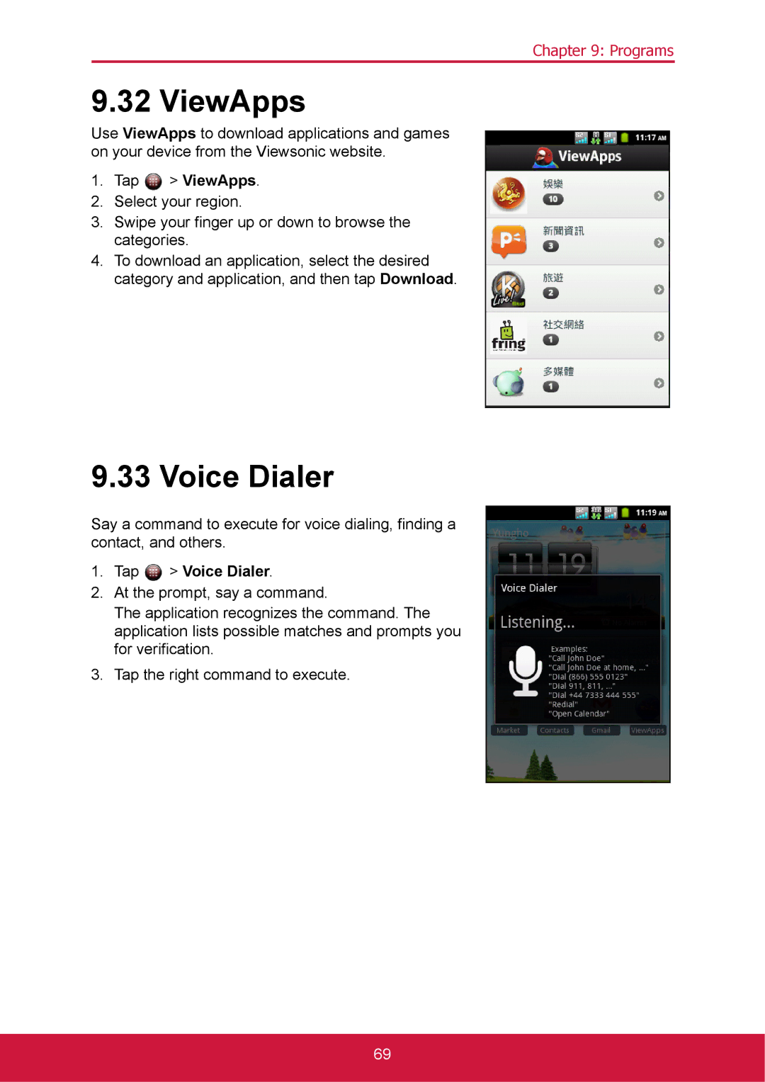 ShelterLogic VS14032 manual ViewApps, Tap Voice Dialer 