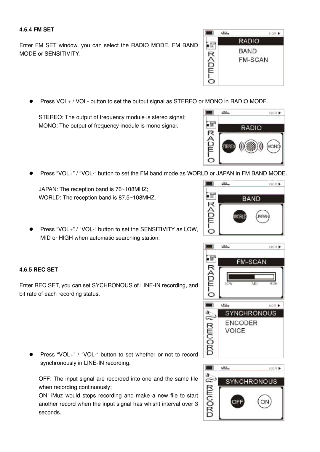 Shenzhen High Power Tech C700 user manual Fm Set, Rec Set 