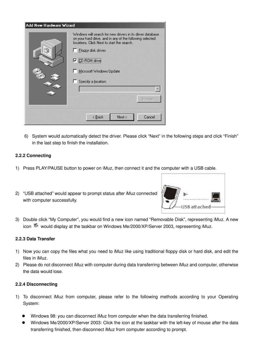 Shenzhen High Power Tech C700 user manual Connecting, Data Transfer, Disconnecting 