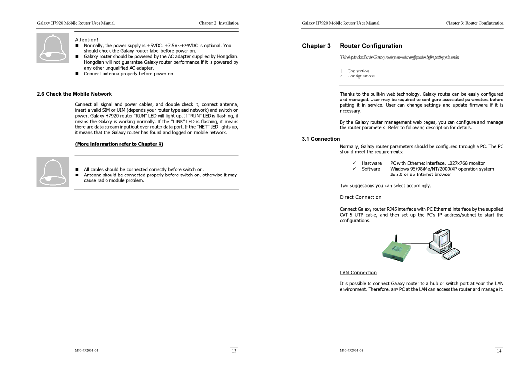 Shenzhen High Power Tech H7920 user manual Router Configuration, Check the Mobile Network, Connection 