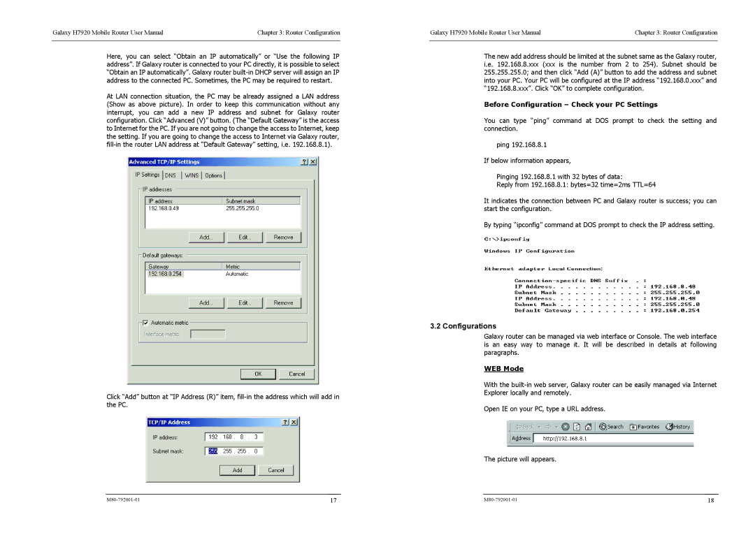 Shenzhen High Power Tech H7920 user manual Configurations, Before Configuration Check your PC Settings, WEB Mode 