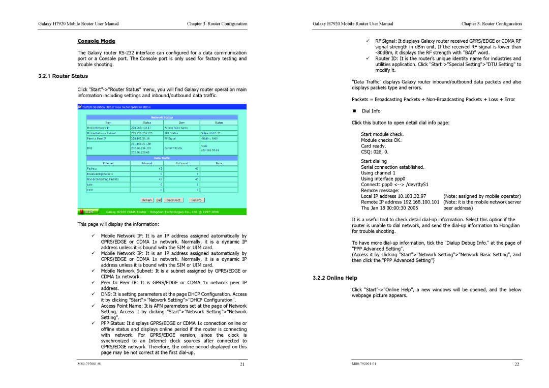 Shenzhen High Power Tech H7920 user manual Router Status, Online Help, Console Mode 