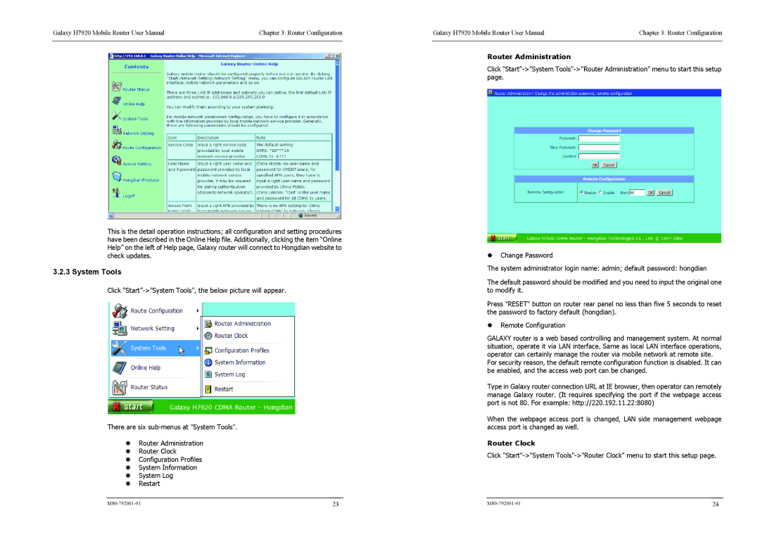 Shenzhen High Power Tech H7920 user manual System Tools, Router Administration, Router Clock 