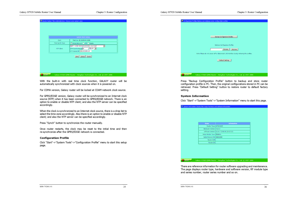 Shenzhen High Power Tech H7920 user manual Configuration Profile, System Information 