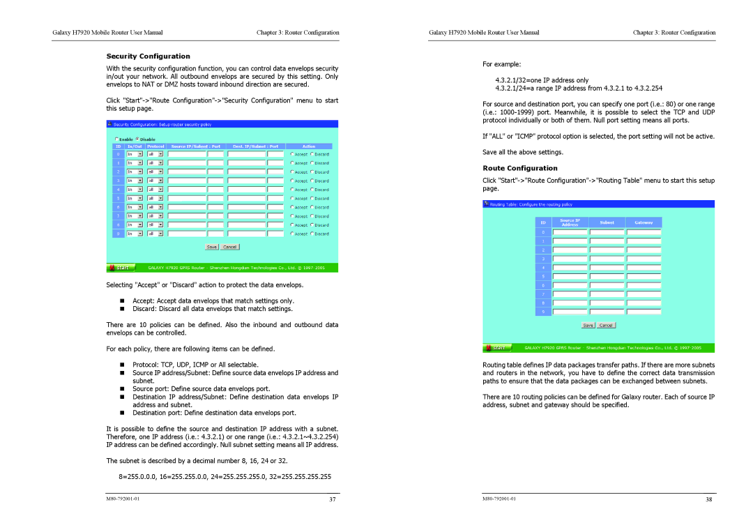 Shenzhen High Power Tech H7920 user manual Security Configuration, Route Configuration 