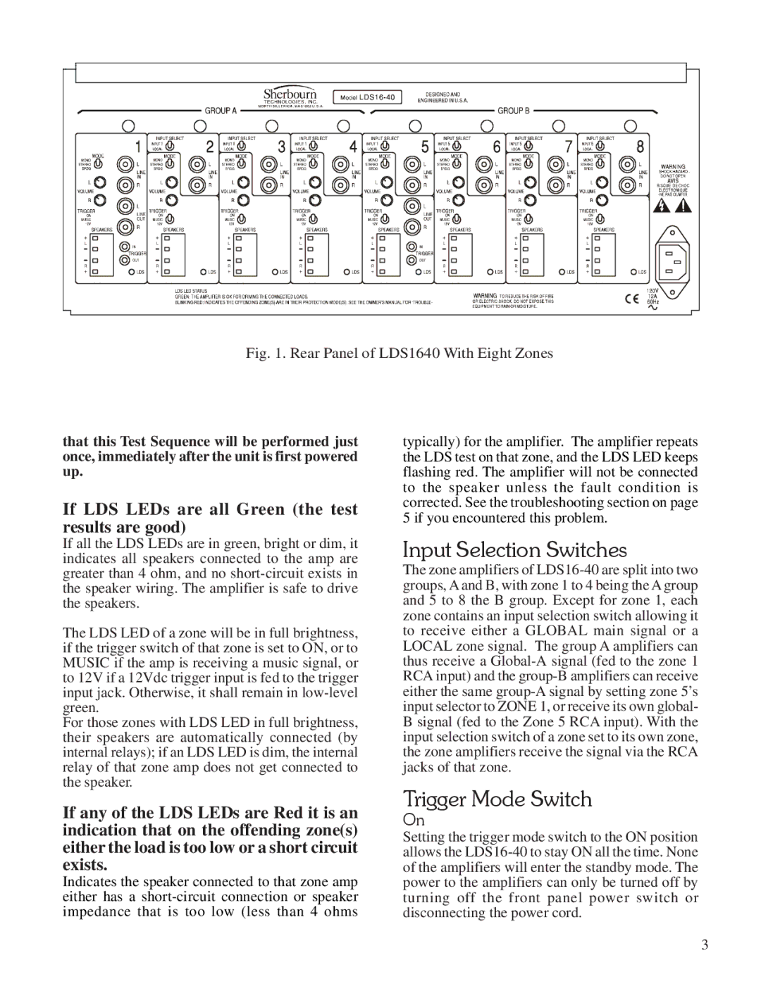 Sherbourn Technologies LDS16-40 owner manual Input Selection Switches, Trigger Mode Switch 