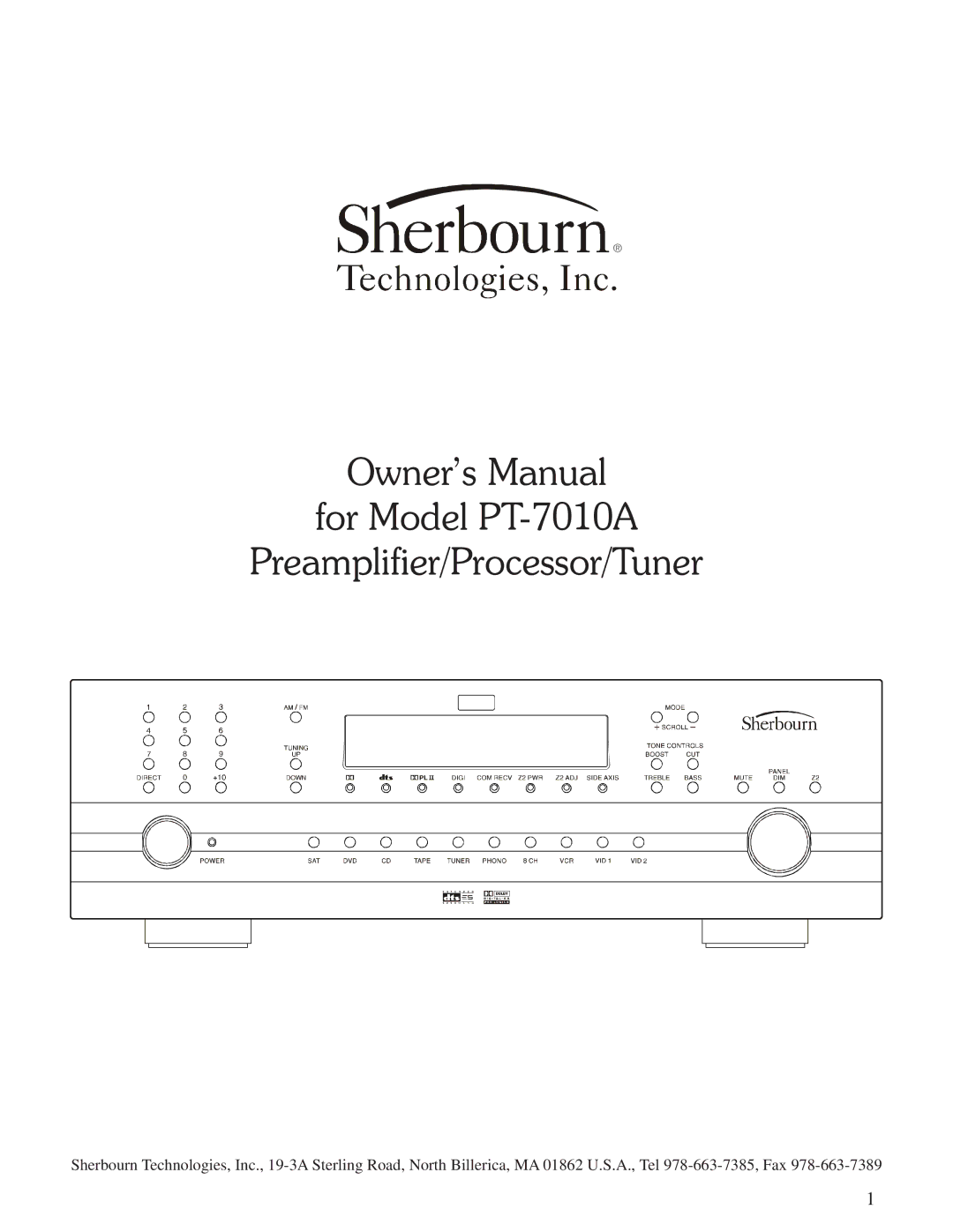 Sherbourn Technologies owner manual For Model PT-7010A Preamplifier/Processor/Tuner 