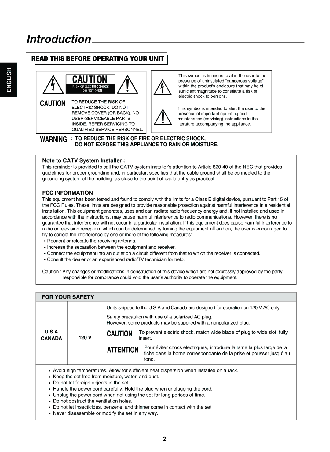 Sherwood A-965 manual Introduction, Read this Before Operating Your Unit, 120 